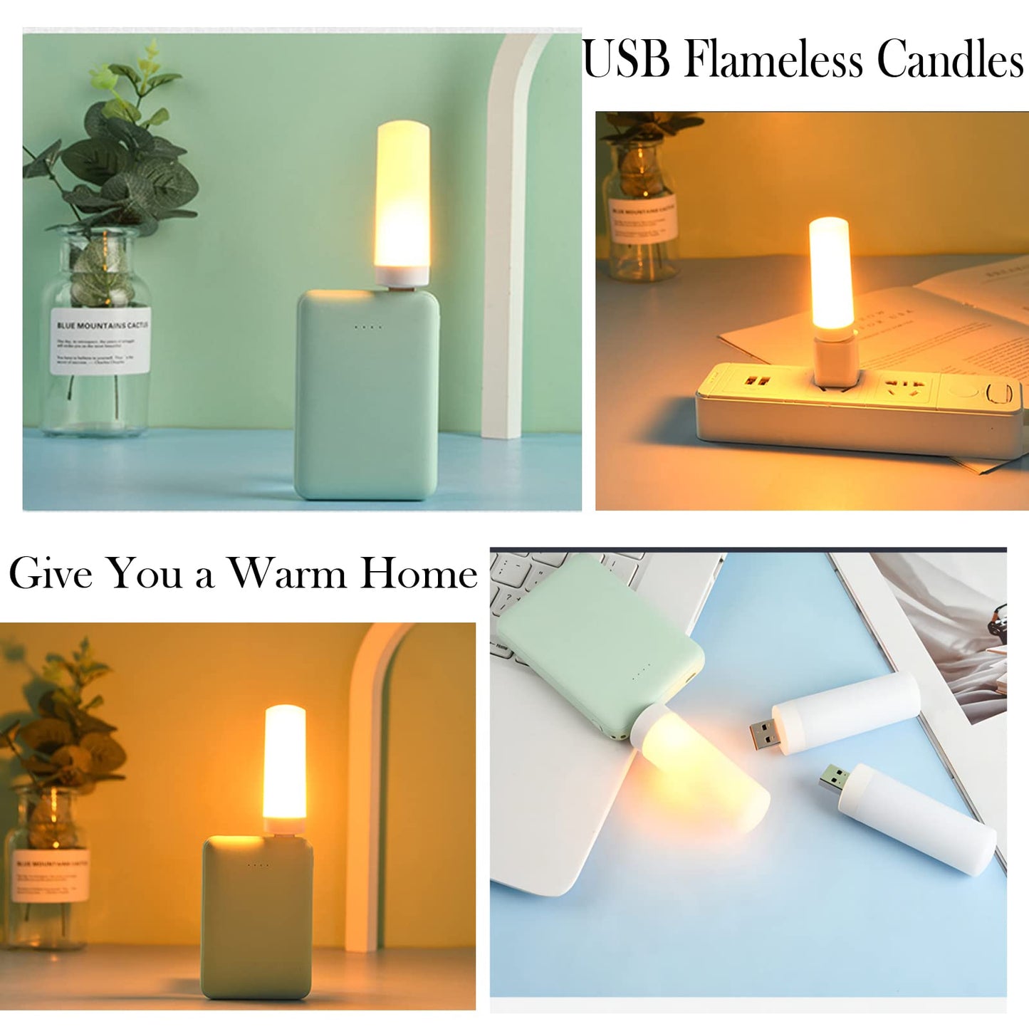 DASITON USB LED Flame Effect Light USB Flame Candle Bulb Flameless Tea Lights Candles Flickering Bright Tealights for Indoor Outdoor Home Party Decor (3 Pack)