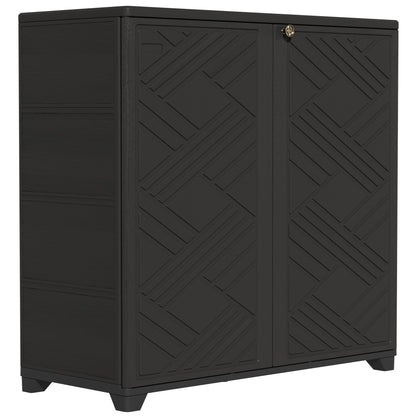 ZZM Indoor/Outdoor Storage Cabinet Waterproof, 34"x15"x34" Plastic Outdoor Storage Box for Garden Balcony Bathroom, All Weather Outdoor Storage Clearance, DIY Usage, with 1 Shelf (Black)