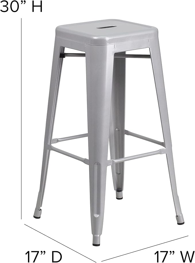 Flash Furniture Lily 4 Pack Commercial Grade 30" High Backless Silver Metal