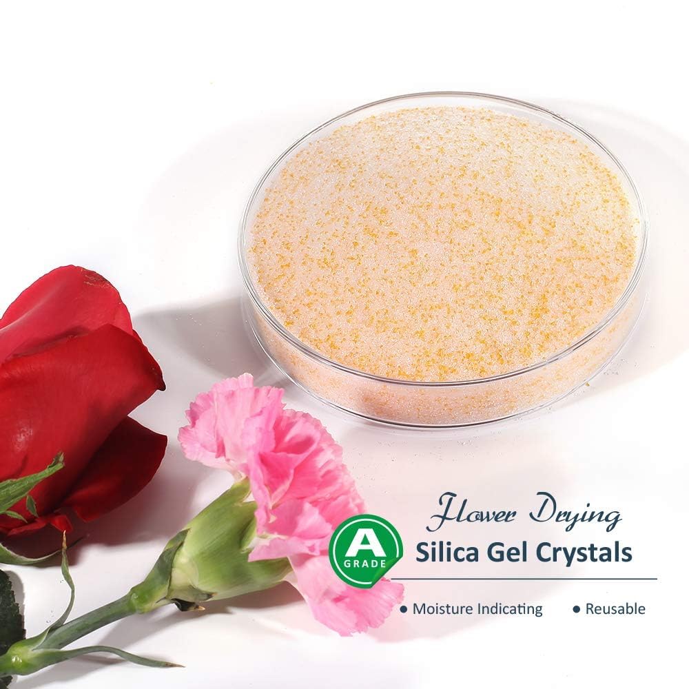 wisedry Silica Gel for Drying Flowers 2 LBS (0.9KG), Fine Crystals < 1mm, Color Indicating Desiccant, Reusable Silica Sand