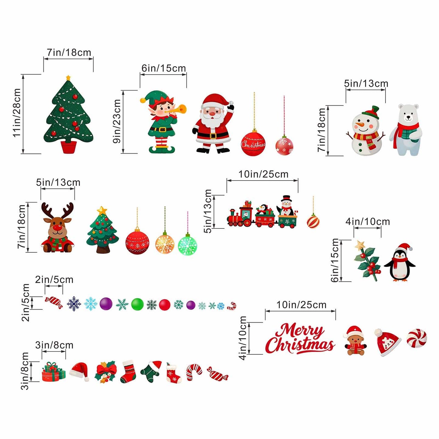 Christmas Santa Wall Decals for Kids: Festive Holiday Chrismas Tree Reindeer Wall Stickers for Indoor Home Decor - Living Room Kids Room Windows Door - Easy Peel and Stick Family Activity