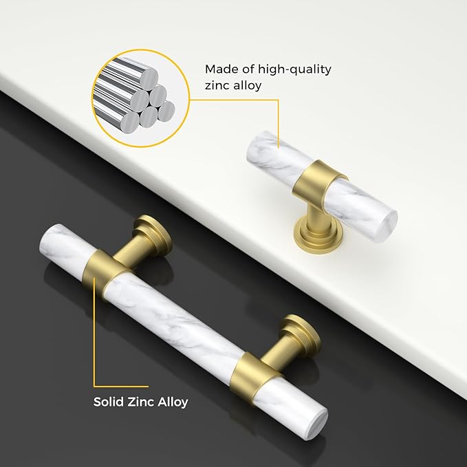 Rergy Cabinet Handles Marble Drawer Pulls and Knobs, T-Bar Hardware