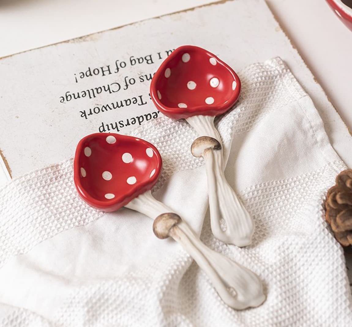 RESVUGA Cute Mushroom Spoons - Soup Spoon Set of 2, Safety Matt Ceramics - Use for Dessert, Breakfast, Soup.