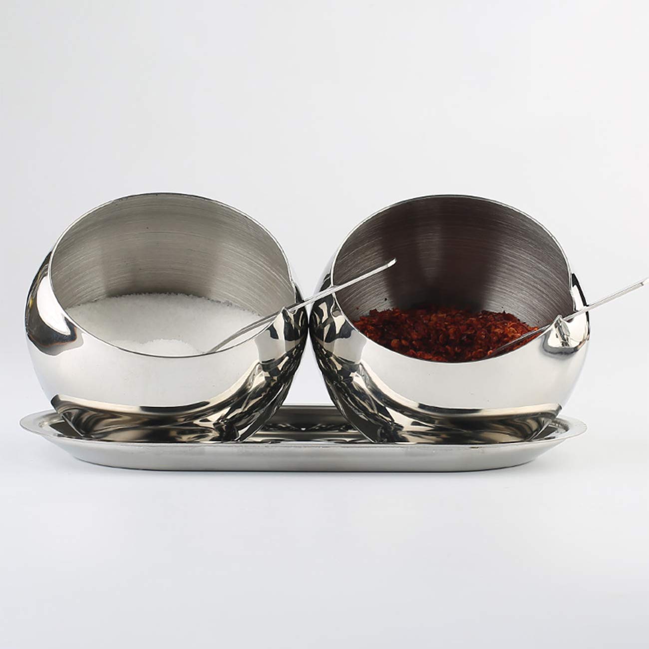 KEMIYIXIAN 2 Polished Shiny Stainless Steel Sugar Bowls for Serving Sugar Pepper Salt Spice- 300ml/ 10oz