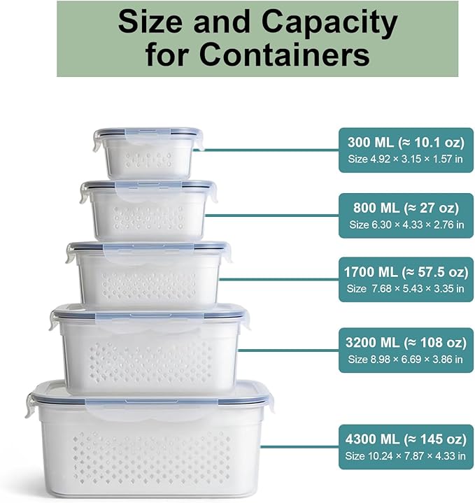 5 Pack Large Fruit Storage Containers
