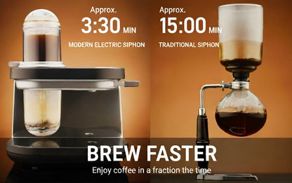Tiger Siphonysta Brewing Coffee Maker, Programmable Single-Serve Siphon Coffee Machine, Premium Brewer, Stainless Steel-Enhanced Design, Black