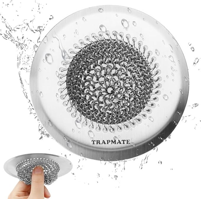 TRAPMATE Kitchen Sink Drain Strainer, Reversible Chain Mesh Sink Strainer