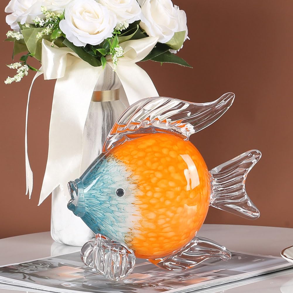 QIANLING Glass Fish Figurines - Coastal Home Decor, Modern Ocean Centerpieces for Living Room, Dining Area, Bathroom, Office, Coffee Table, Beach House, Nautical, Seaside, Entrance, Shelf Display