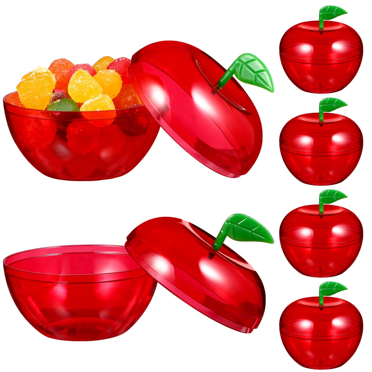 Cabilock 12 Pack Plastic Apple Shaped Candy Containers - Food-Grade Apple Boxes for Teachers Appreciation Present, Bulk Candy Jars with Lids for School Classroom, Party Favors, Christmas Decor