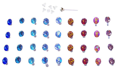Set of 36 or 72 1/8 Crystal Stud Hypoallergenic Earrings; 18 or 36 Pairs on Plastic Posts