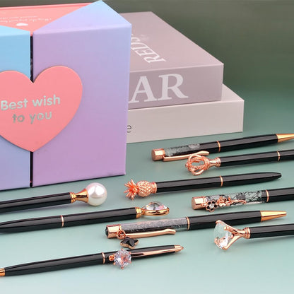 Opzyvik 9 Pcs Fancy Pens for Women Crystal Diamond Pen for Journaling Pretty Glitter Ballpoint Inspirational Gifts for Women Girls College Students Cute Back to School Gift (Black)