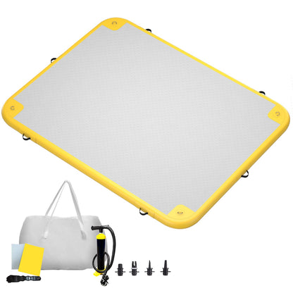 GONFLABLE 8x6ft Inflatable Floating Dock, Inflatable Water Platform Raft with Air Pump & Storage Bag, Floating Island Mat for Pool Lake Beach Ocean (Yellow, 8 x 6ft)