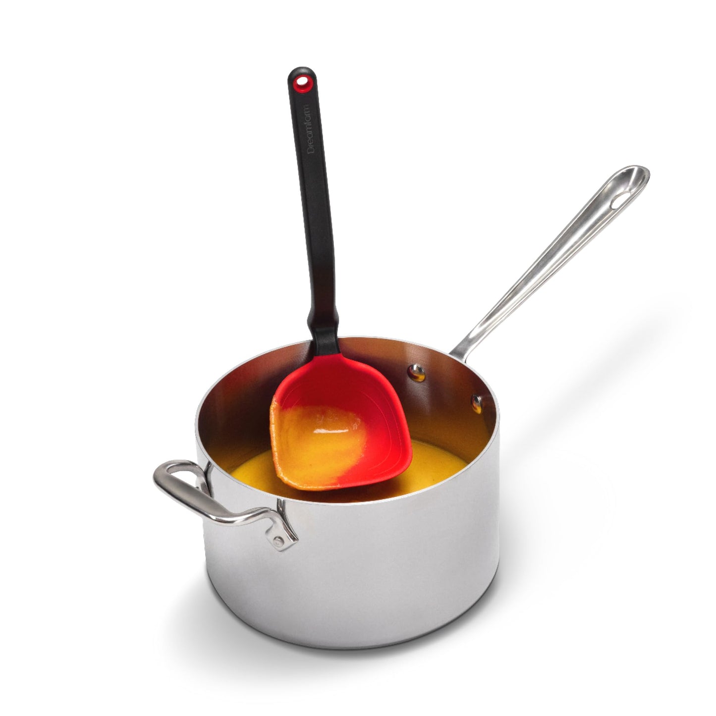 Dreamfarm Fladle Fold-Flat, Space-Saving Serving & Cooking Ladle Measures up to 1/2 Cup with Silicone Scraping Squeegee-Tip - 12" Red