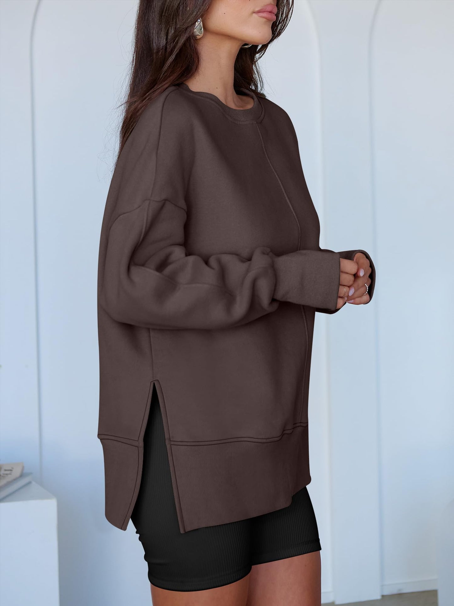 ANRABESS Women Oversized Sweatshirts Thumbhole Long Sleeve Hoodies Shirts 2025 Fall Side Slit Pullover Top Teen Y2k Outfits