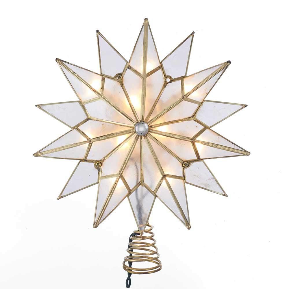 Kurt Adler UL 10L Capiz Double Tip Star with Center Gem Treetop