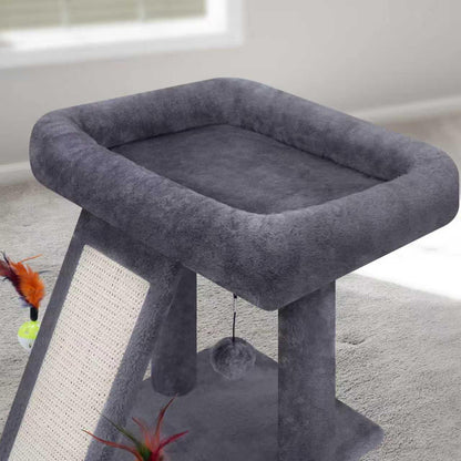 TWDEPART Small Cat Tree for Indoor Cats, Activity Centre Climbing Tree with Scratching Board and Playful Toy Balls, Grey