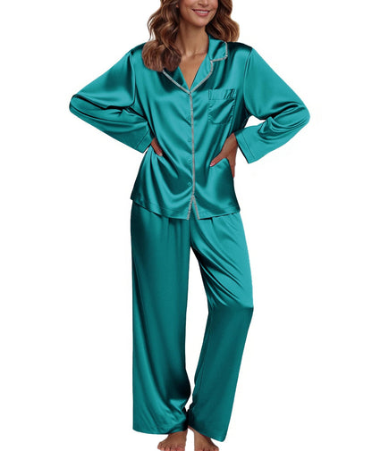 Ekouaer Pajamas For Women Set Silk Pjs 2 Piece Satin Sleepwear Long Sleeve Button Down Lounge Sets With Pant