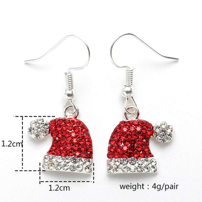 Christmas Dangle Earrings Holiday Party Drop Earrings Enamel Crystal Santa Claus Bell Hat Earring Cute Costume Jewelry Women (Christmas hat earring)