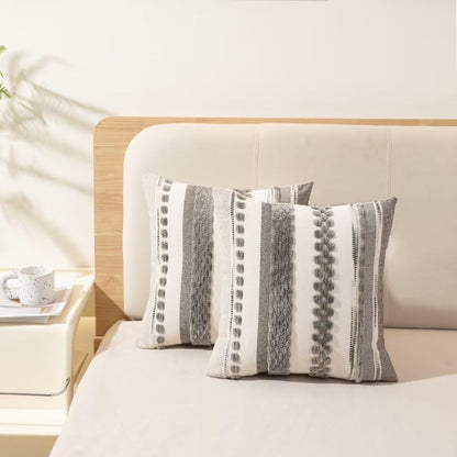 Boho Throw Pillow Covers 18x18 Set of 2 Farmhouse Decorative Cushion Case Striped Square Pillows Cover Chenille Pillow Cases Accent Neutral Pillowcase for Sofa Couch Bed,Sky Blue