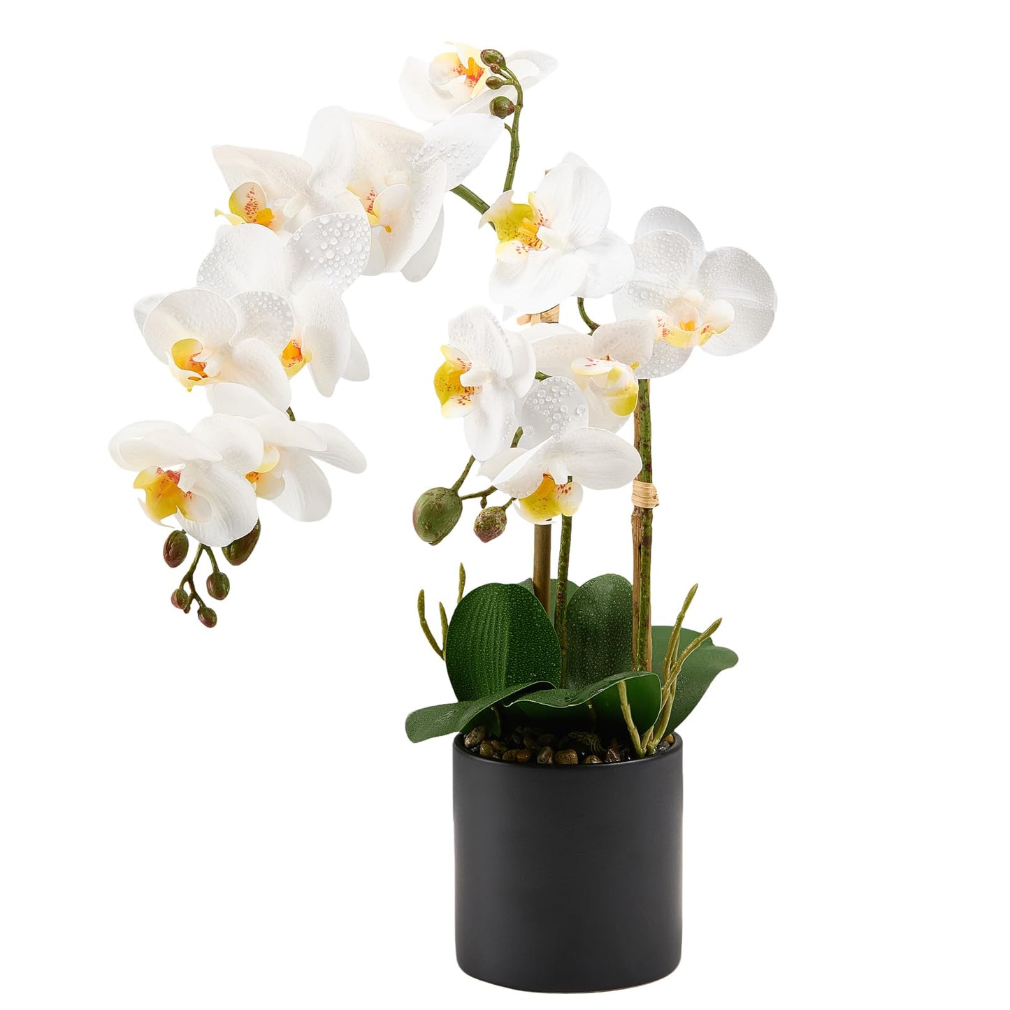 Pmyra 17" Fake White Orchid Flowers in Ceramic Pot,Real Touch Orchids Artificial Flowers Potted Plant,Faux Phalaenopsis Flowers Potting for Home Wedding Table Centerpiece Bathroom Office Decor
