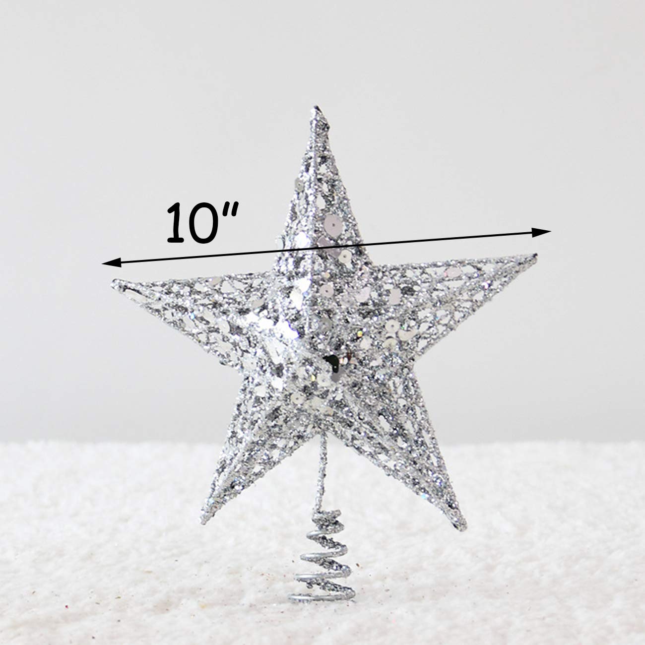 Acronde 10” Christmas Tree Topper Star Christmas Tree Decoration Indoor Party Home Decoration (Silver)