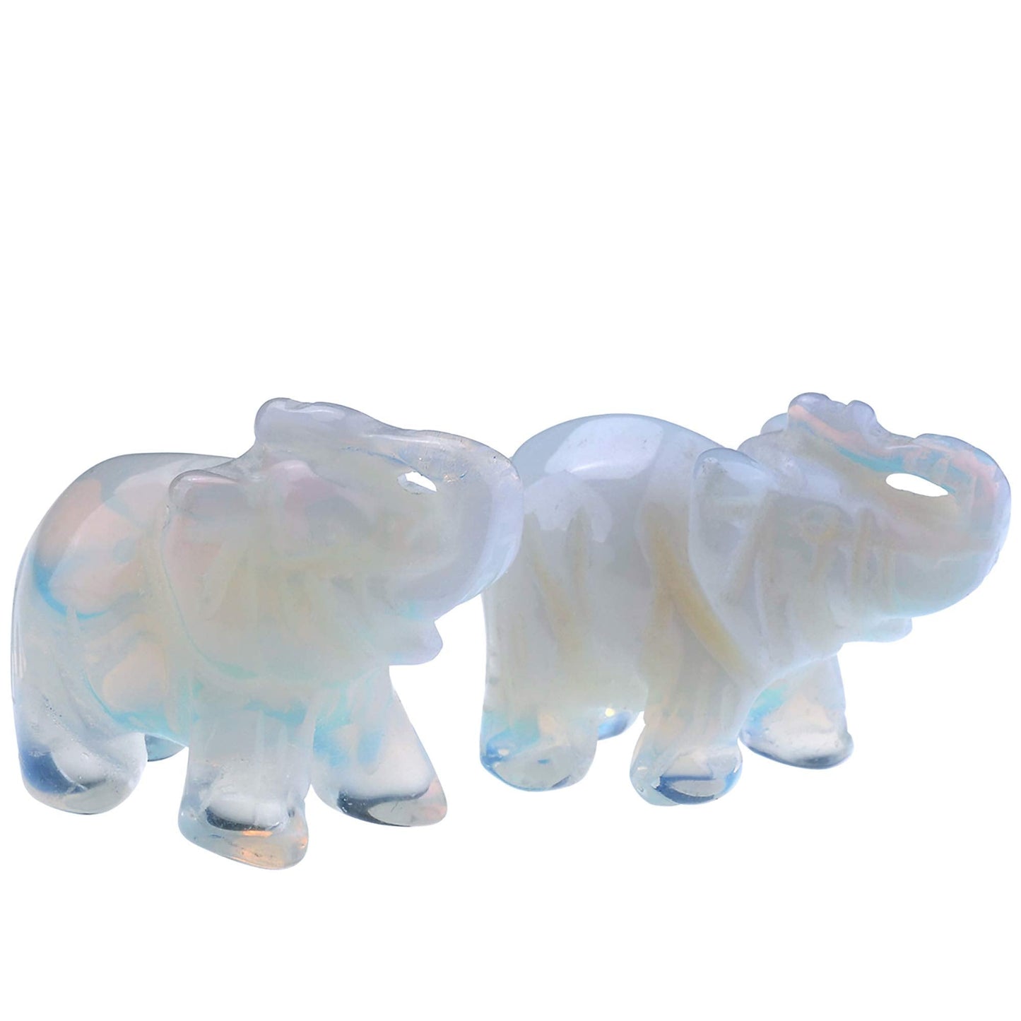 Jovivi 2pcs Man-Made Opalite Carved Gemstones Elephant Figurine 1.5'' Elephant Statue Animal Crystal Home Room Decorations
