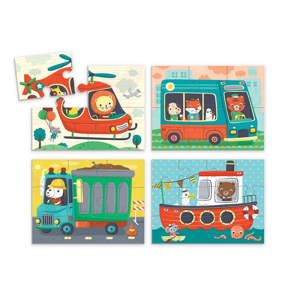 Mudpuppy Transportation 4-in-A-Box Puzzle Set, 12