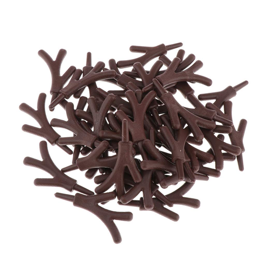 40pcs Mini Antlers Embellishments Plastic Deer Antlers DIY Cosplay Animals Horn Headband Deer Home Decor, Wedding Party Xmas Ornaments - Brown