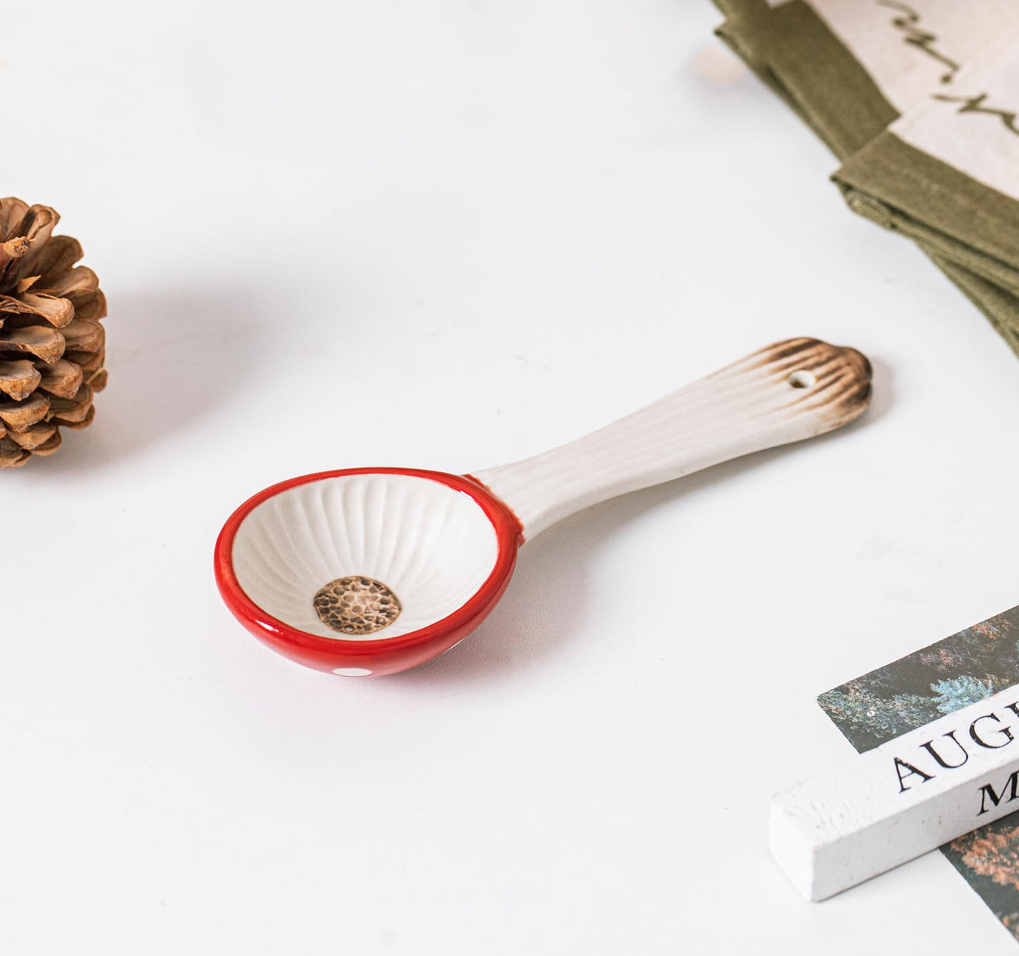 RESVUGA Mushroom Spoons - Asian Ceramic Soup Spoon Set of 2, Safety Ceramics - Use for Noodle, Dessert, Breakfast, Soup.
