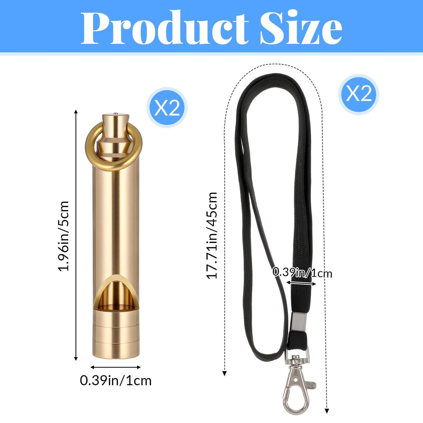 FdcZeyxior 2 PCS Brass Survival Whistle, 125 Db Loud Emergency Whistle Portable Survival Whistles with Lanyards for Pet Training Hiking Camping Coaching Outdoor Safety Accessories