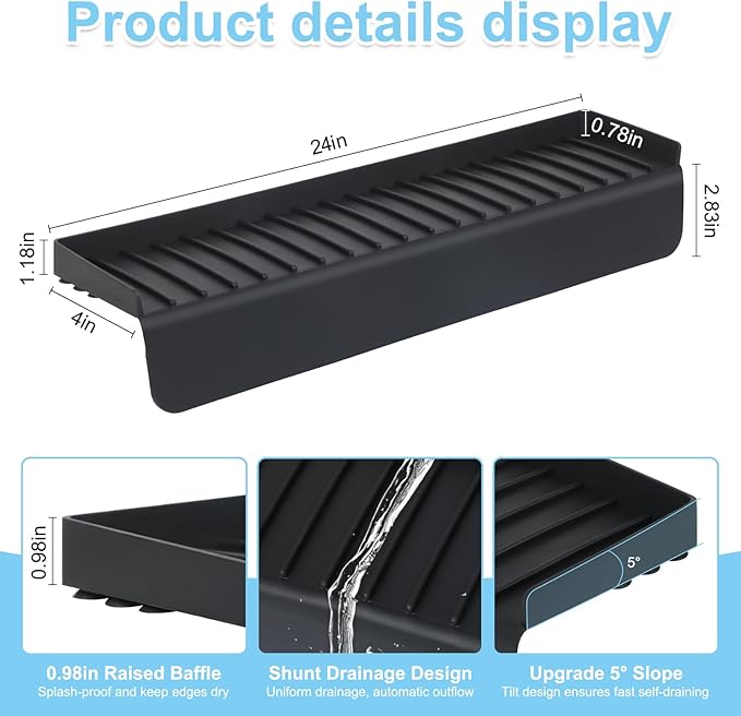 Silicone Sink Edge Protectors 4" x 24", Upgrade Kitchen Sink Splash Guards