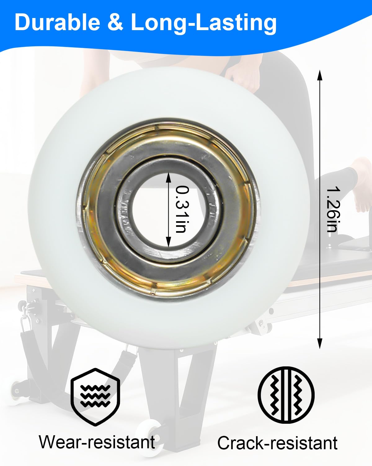 Replacement Roller Wheels Compatible with Aero Pilates Reformer Machine, Pilates Reformer Replacement Parts, White, 4 Pcs