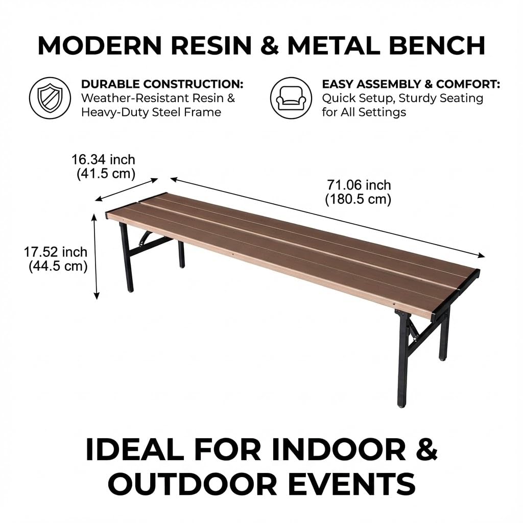 GL GLOBAL LIFE Collapsible Portable Picnic Table Benches, Folding Benches Seat for Outside Seating, Soccer, Sports Team Bench, Beach, Sideline, Camping, Foldable Bench Iron Tubes, Brown-71.06"