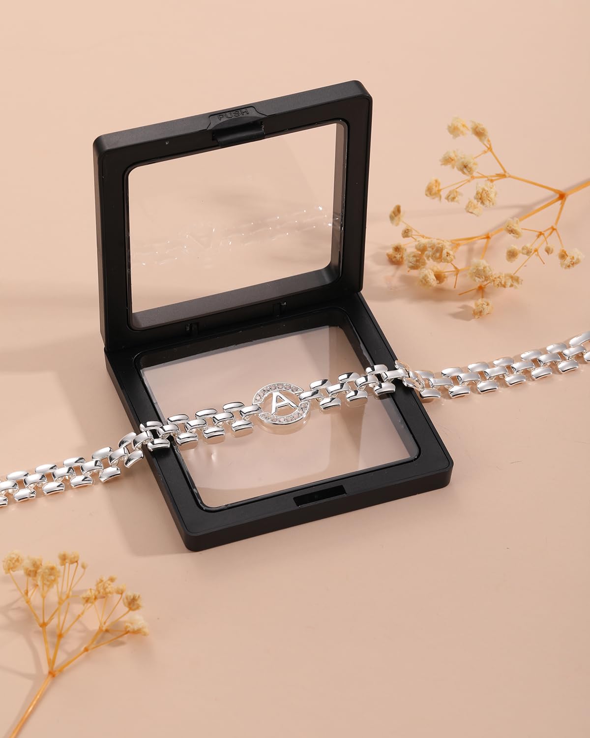 WEDDINEN Initial Bracelet,Silver Letter Bracelets for Women, Thick Bangle Wrist Gold Alphabet Bracelets for Women, Christmas Gifts for Women Jewelry Initial J Charm Chain