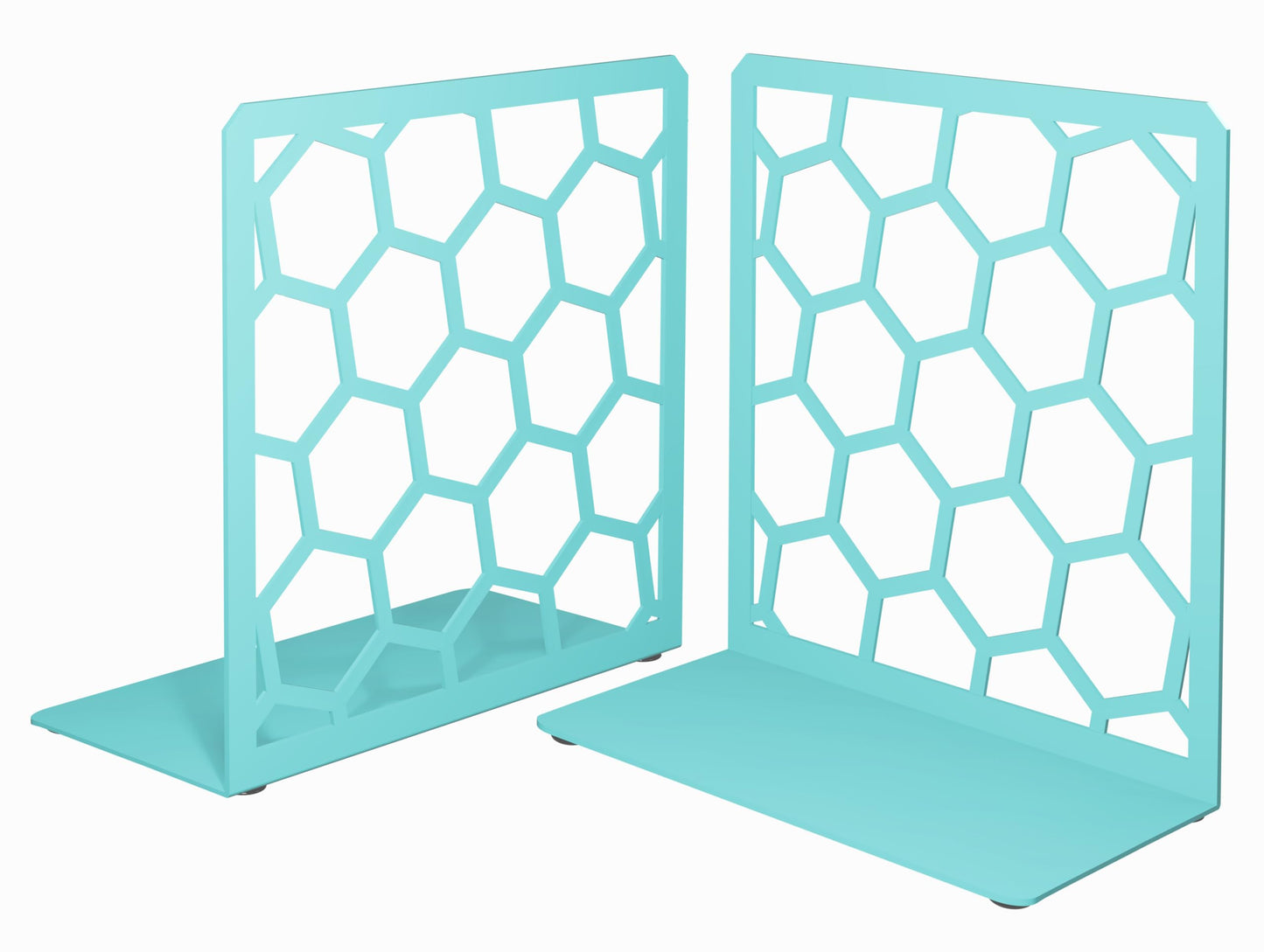 Turquoise Geometric Honeycomb Metal Bookends - Book Ends for Shelves - Decorative Modern Heavy Duty Bookend Stopper - Book Ends for Heavy Books - Home Office Book Holder - 1 Pair, 6x3.25x6.25 in