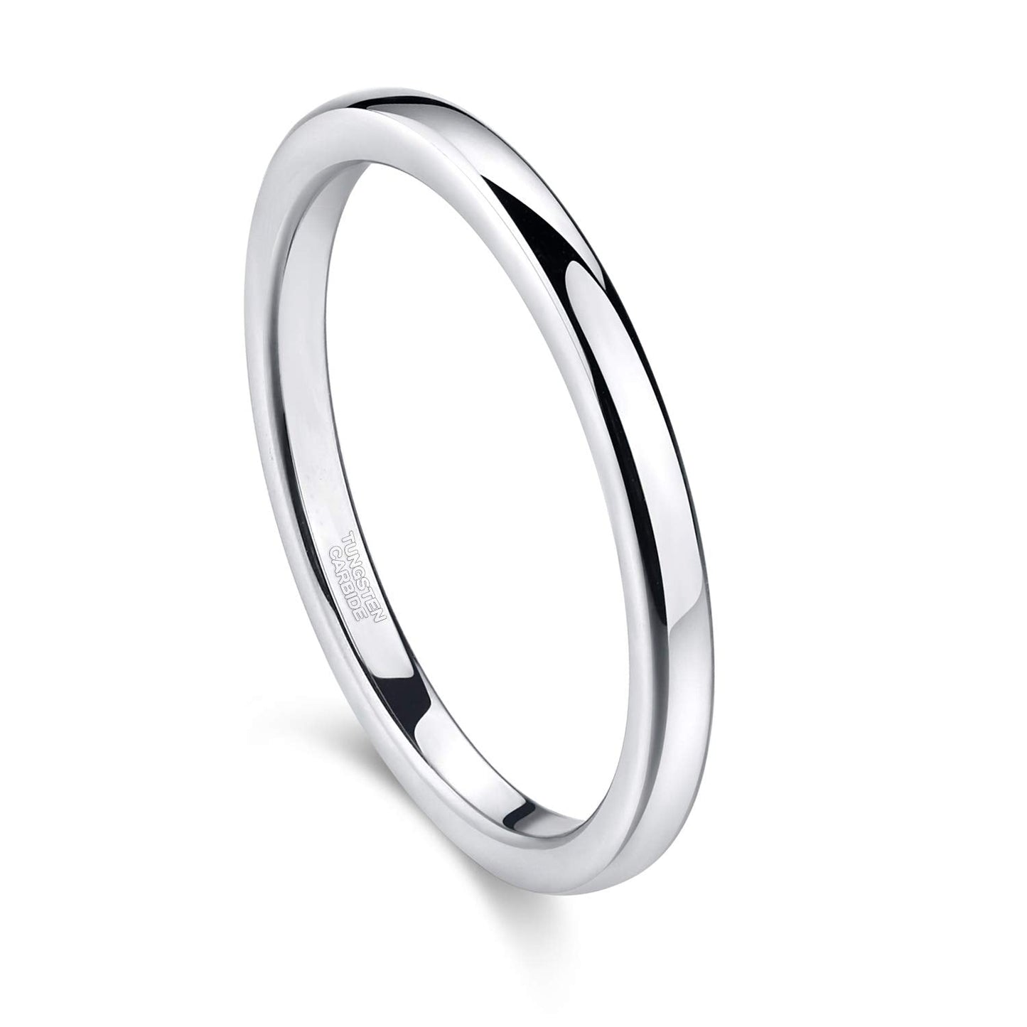 Greenpod 2mm Tungsten Carbide Rings for Women High Polished Thin Plain Domed Engagement Wedding Band Size 4.5