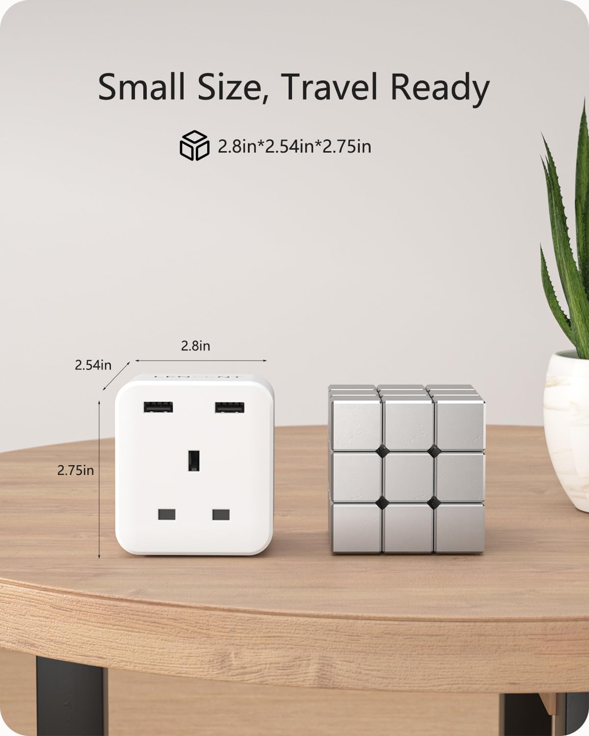 LENCENT Multi Plug Extension with 2 USB, 3 Way 3 Plugs Socket adapter, 5-in-1 Cube Electrical Extender Socket Adaptor, USB Wall Charger, 3 Pin Plug Expander for Home, Office, Kitchen, 13A 3250W