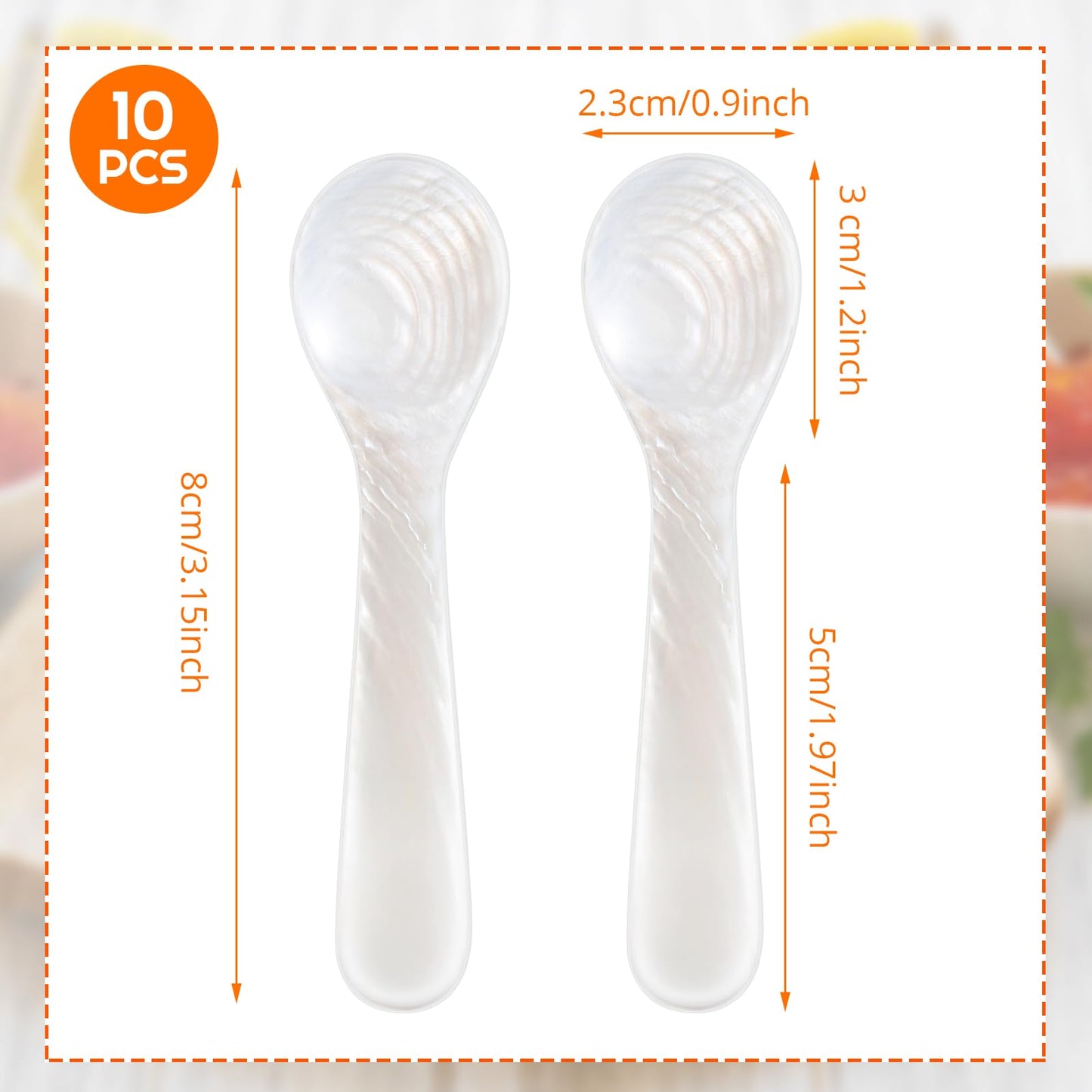 Patelai 10 Pieces Set of Caviar Spoons Mother of Pearl Spoons with Handcraft Round Handle for Caviar, Egg, Ice Cream, Coffee, Kitchen, Restaurant for Serving Caviars (8cm/3.15 Inch)