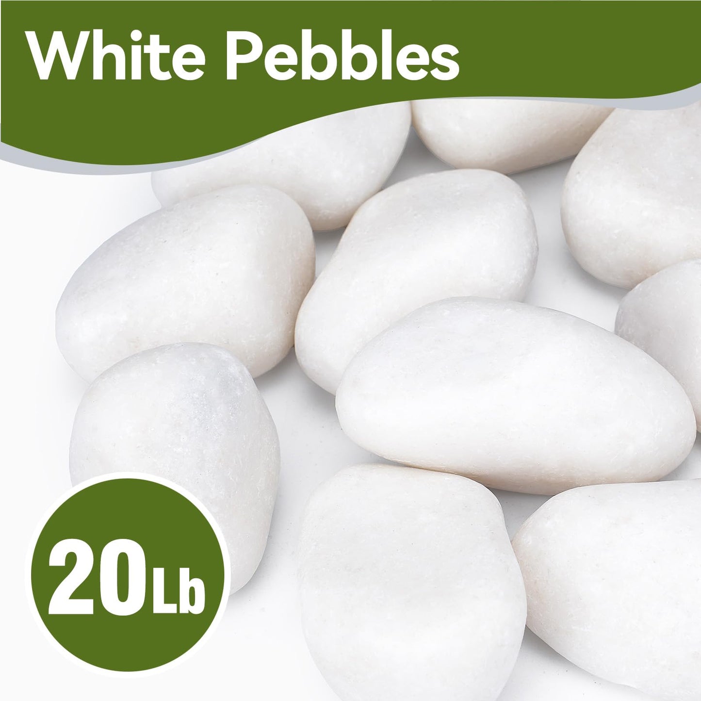 Pulovin 20 lbs White Rocks for Landscaping, 2-3 Inch Large White Rocks for Plants, Decorative Polished Stones for Garden, Walkways, Yard, Plants Pots, Vases, Crafts