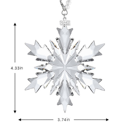 2025 Annual Christmas Ornaments Crystal Snowflake Star Clear White Faceted Crystal with Tone Metal Accents and Rayon Ribbon-New Year Christmas Tree Ornaments Crystals Sun Catcher Home Hanging Decor
