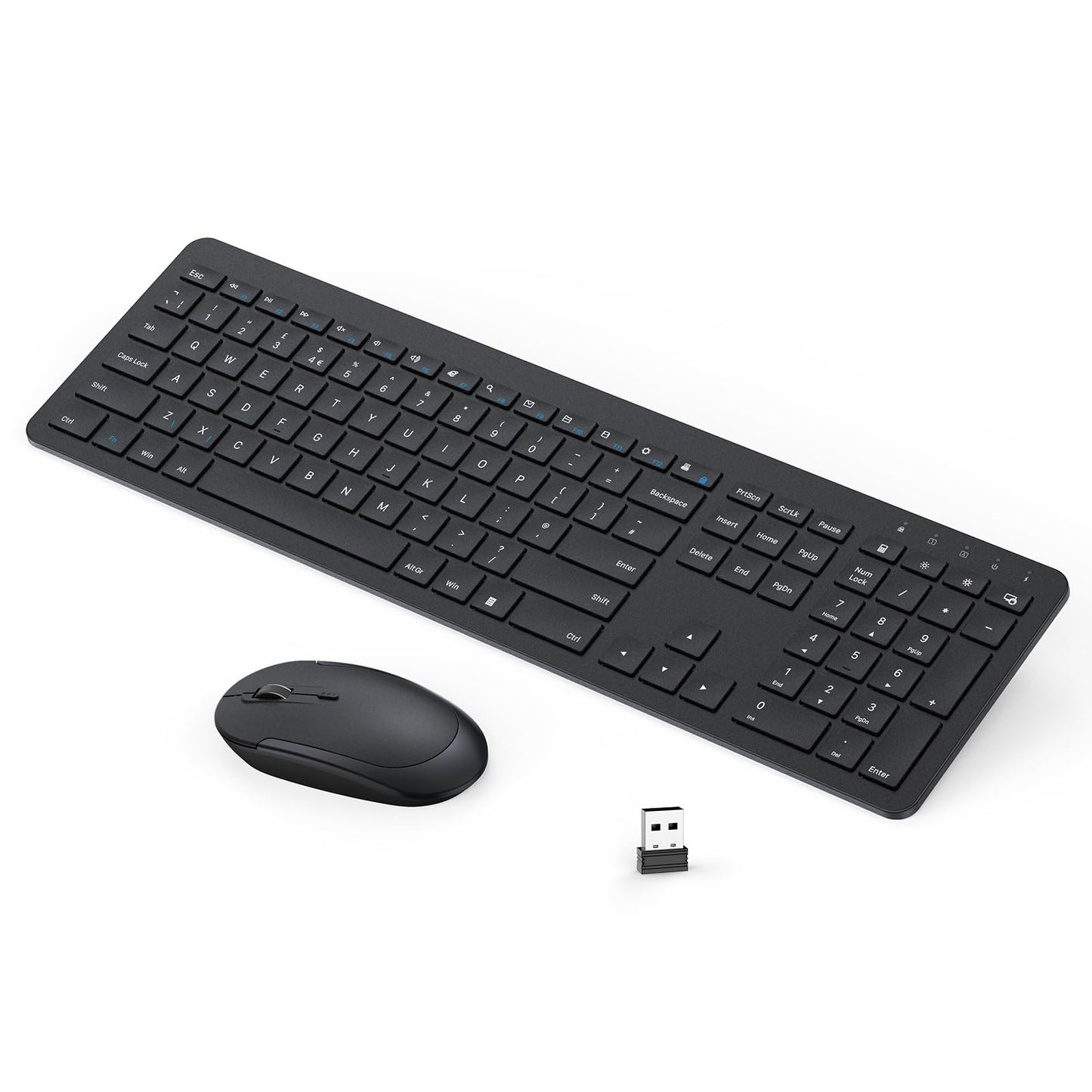 seenda Rechargeable Wireless Keyboard and Mouse, SK38-3 Ultra Slim Quiet USB Keyboard and Mouse Set for Windows Laptop PC, Full-Size QWERTY UK Layout, Black