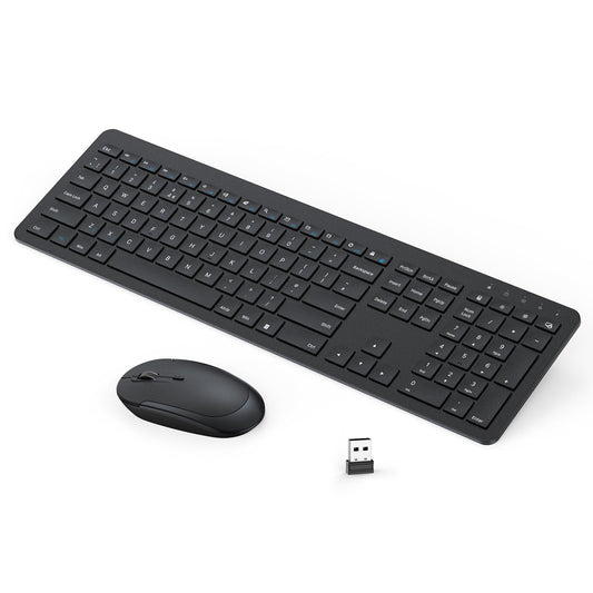 seenda Rechargeable Wireless Keyboard and Mouse, SK38-3 Ultra Slim Quiet USB Keyboard and Mouse Set for Windows Laptop PC, Full-Size QWERTY UK Layout, Black
