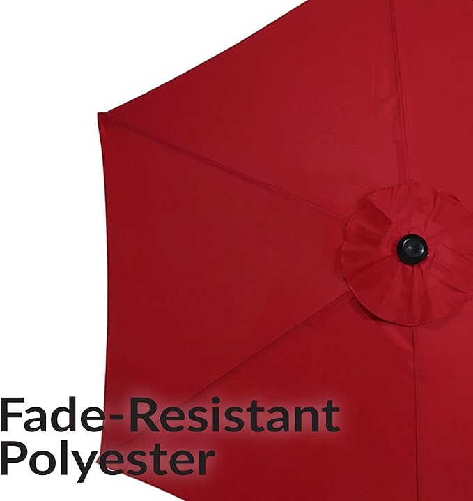 Sunnydaze Outdoor Patio Umbrella - Polyester Table Market Umbrella with Push-Button Tilt and Crank - 6 Sturdy Ribs - Red - 7.5ft