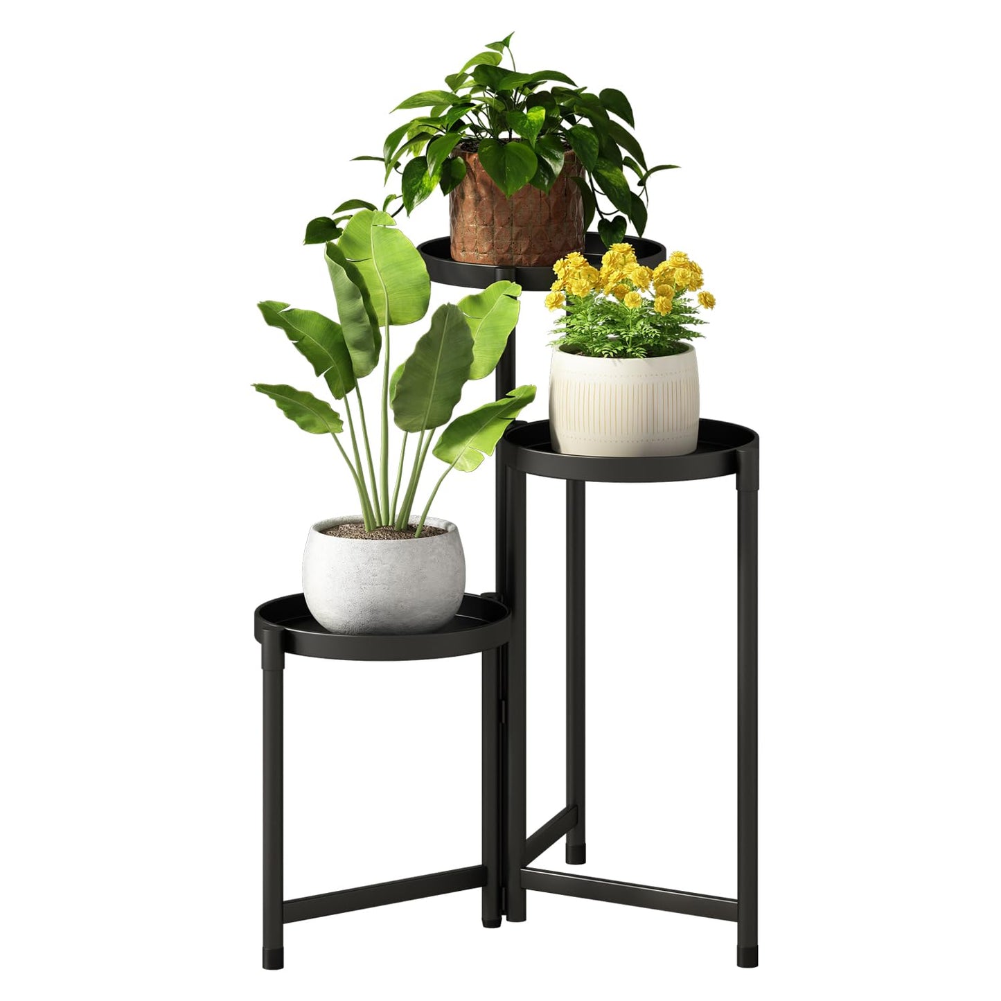 Atpddpey Plant Stand indoor outdoor-3 Tier black Tall Metal Flower Pot Holder 9in Wide Potted Display Rack - Heavy Duty Corner Plant Shelf for Patio Garden Balcony Living Bedroom Room