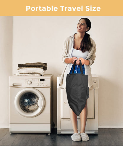 Travel Laundry bags, 2 Pack Dirty Laundry Travel Bag, Foldable Dirty Clothes Bag for Traveling, Washable and Small Laundry Bag with Handles for Suitcase, Gym, Camping, Black+Grey