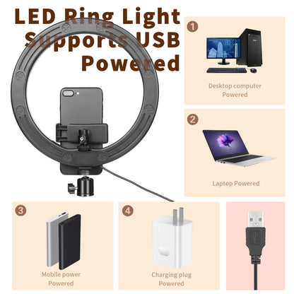 Ring Light 10" with 67" Extended Tripod Stand & Phone Holder for YouTube Video, Camera Led Ring Light for Streaming, Makeup, Selfie Photography Compatible with iPhone Android