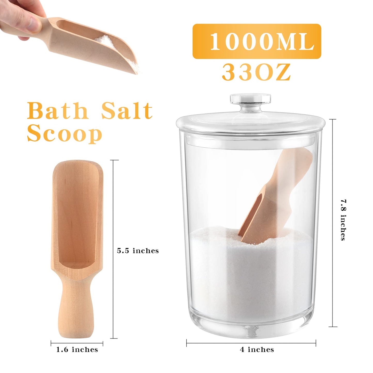 1000ML/33OZ Acrylic Bath Salt jar With Scoop Bath Salt Containers with Lids and Scoop Bath Salt Big Jar for Salt Candy Tea