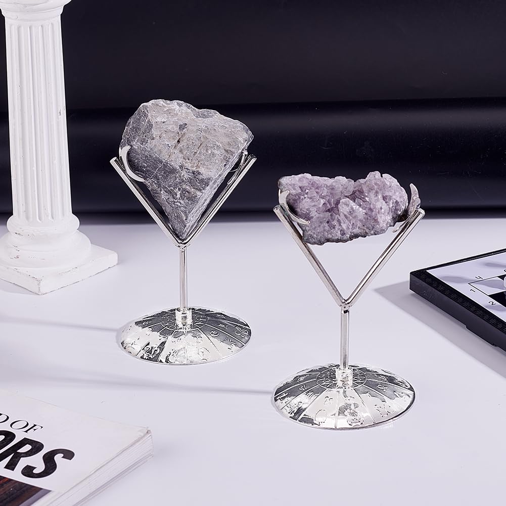 AHANDMAKER 2Pcs Rock Display Stand, Metal Heart Shape Crystal Display Holder Small Crystal Ball Holders for Gemstones Spheres Geodes Rocks Fossils Marbles Home Office Decor, Platinum