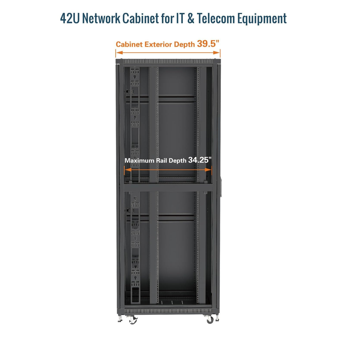 Tecmojo 42U Server Rack Network Cabinet 39.4" D x 23.6" W, Locking Data Cabinet Enclosure for 19" Server, Networking, AV & IT Equipment, Glass Door, Black