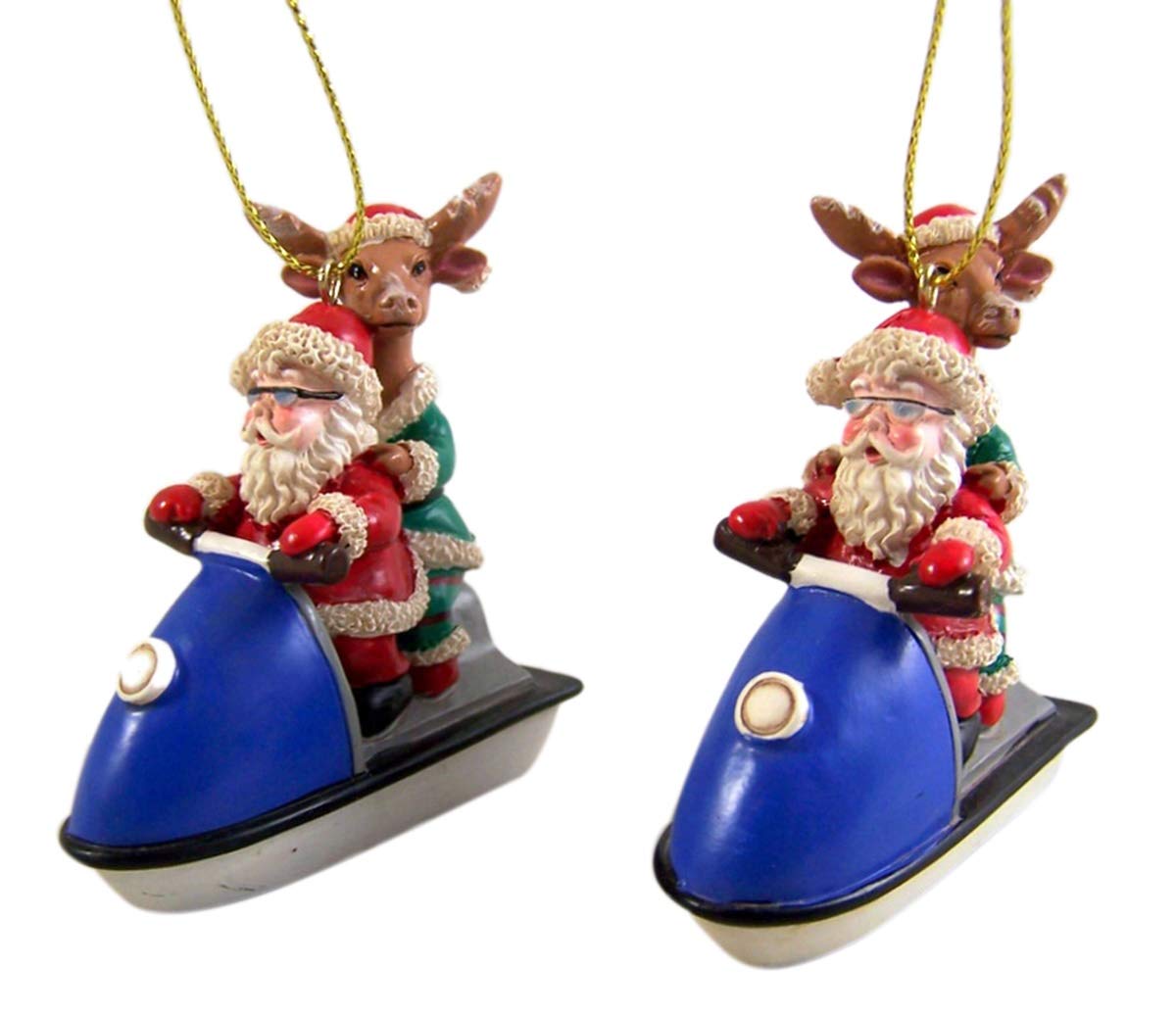 Chesapeake Bay Santa and Reindeer Riding Jet Ski Ornament Set of 2